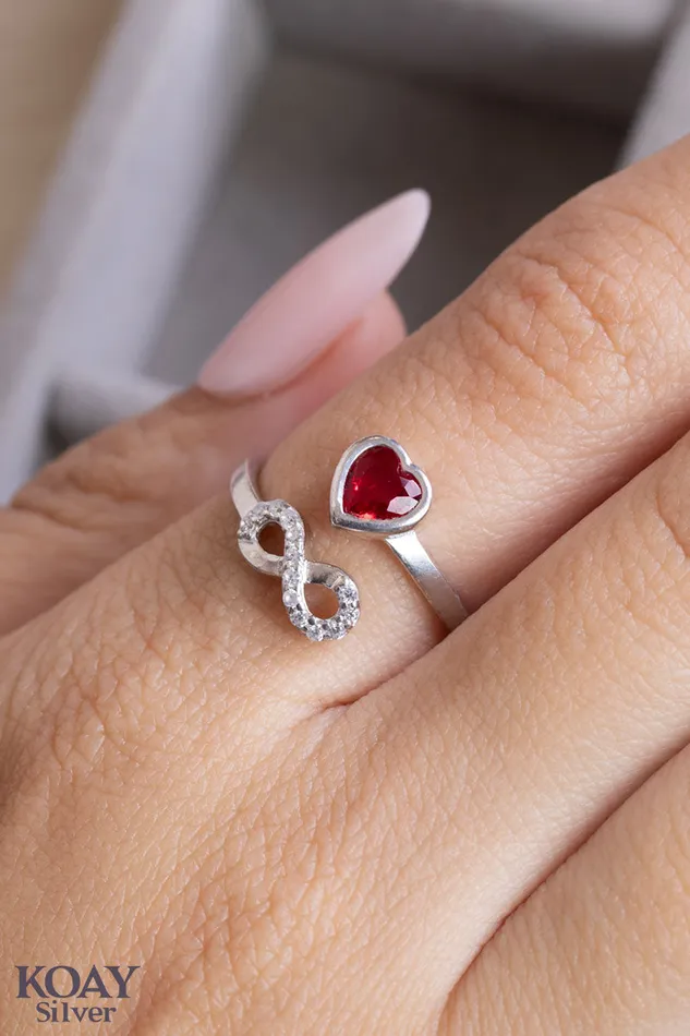 Rings KOAY Silver Store Infinity Zircon Red Heart Ring Rings KOAY Silver Store Infinity Zircon Red Heart Ring