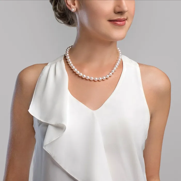 White Japanese Akoya Pearl Necklace 9095mm AA Quality SPT Necklaces