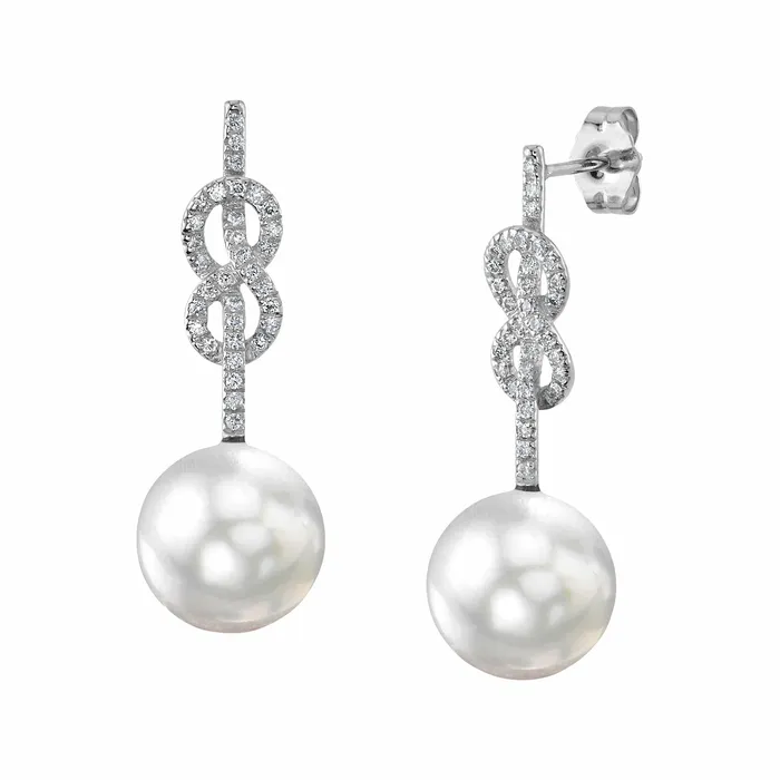 White South Sea Pearl Diamond Levana Infinity Earrings SPT Earrings