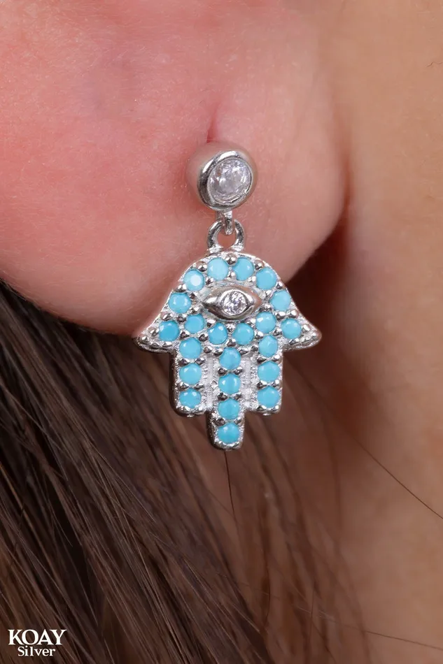 Zircon Turquoise Hand Earring KOAY Silver Store Earrings Zircon Turquoise Hand Earring KOAY Silver Store Earrings