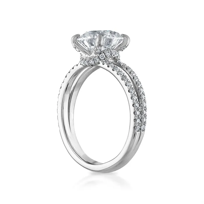 2ct Round Brilliant Cut Pave Split Shank with Pave Scarf Engagement Ring SG Bridal Rings
