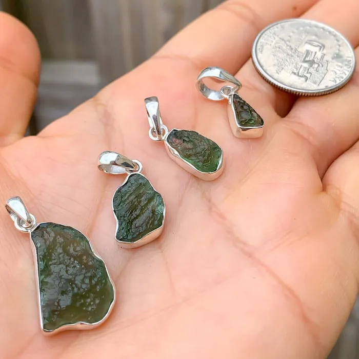 Authentic 118 258 grams Moldavite Meteorite Gemstone Sterling Silver Necklace Magic Crystals Necklaces