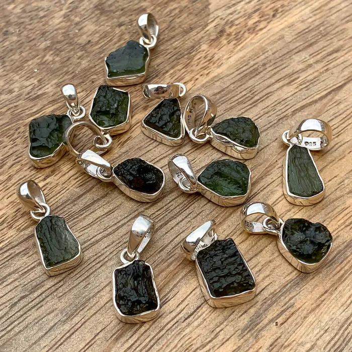 Authentic 118 258 grams Moldavite Meteorite Gemstone Sterling Silver Necklace Magic Crystals Necklaces