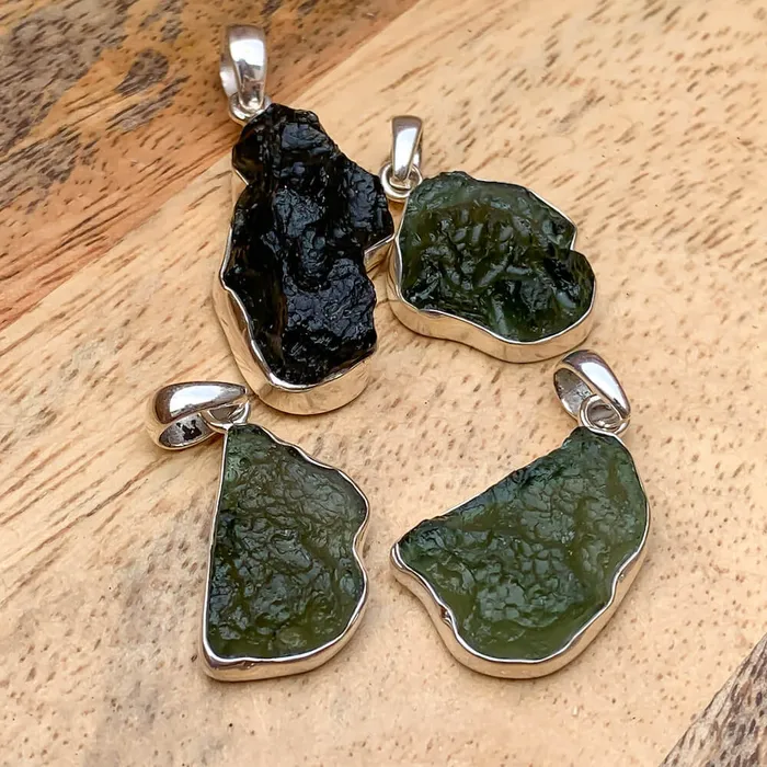 Authentic 118 258 grams Moldavite Meteorite Gemstone Sterling Silver Necklace Magic Crystals Necklaces