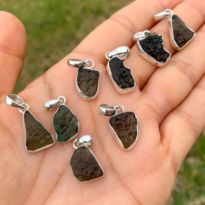 Authentic 118 258 grams Moldavite Meteorite Gemstone Sterling Silver Necklace Magic Crystals Necklaces