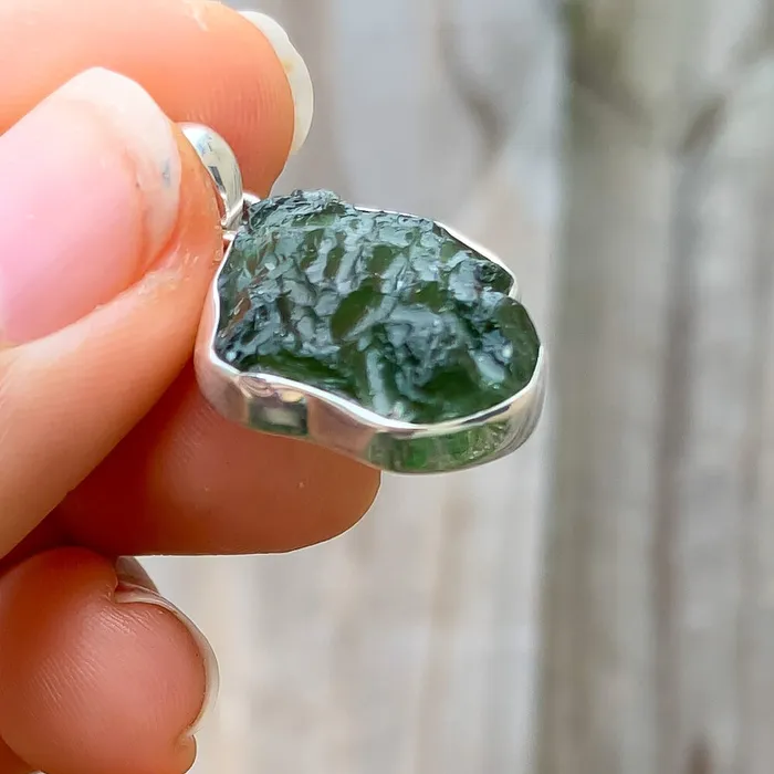 Authentic 118 258 grams Moldavite Meteorite Gemstone Sterling Silver Necklace Magic Crystals Necklaces