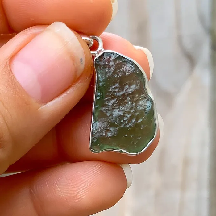 Authentic 118 258 grams Moldavite Meteorite Gemstone Sterling Silver Necklace Magic Crystals Necklaces