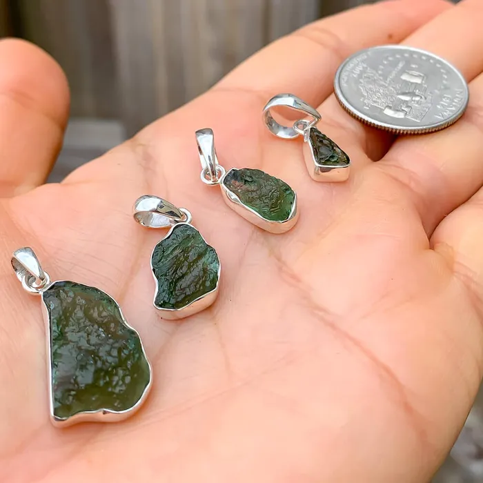 Authentic 118 258 grams Moldavite Meteorite Gemstone Sterling Silver Necklace Magic Crystals Necklaces