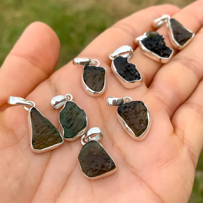 Authentic 118 258 grams Moldavite Meteorite Gemstone Sterling Silver Necklace Magic Crystals Necklaces