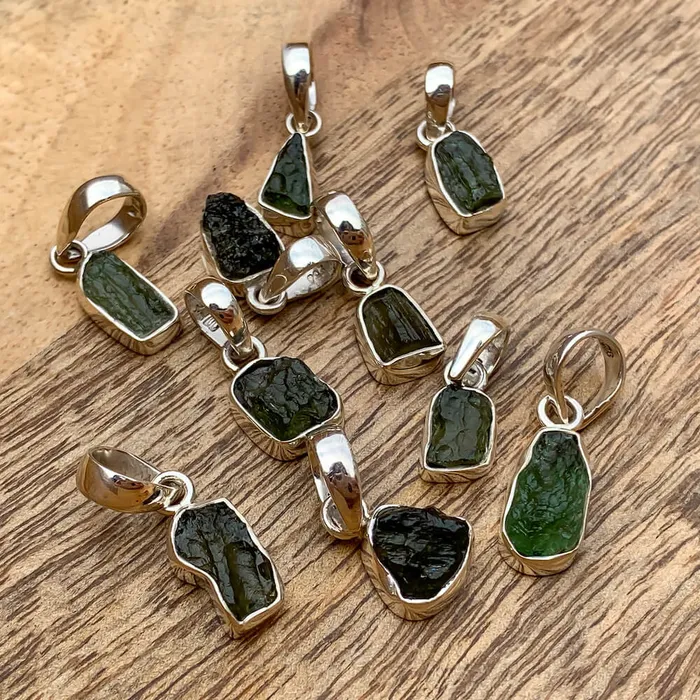 Authentic 118 258 grams Moldavite Meteorite Gemstone Sterling Silver Necklace Magic Crystals Necklaces