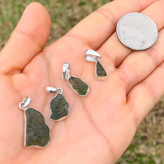 Authentic 118 258 grams Moldavite Meteorite Gemstone Sterling Silver Necklace Magic Crystals Necklaces