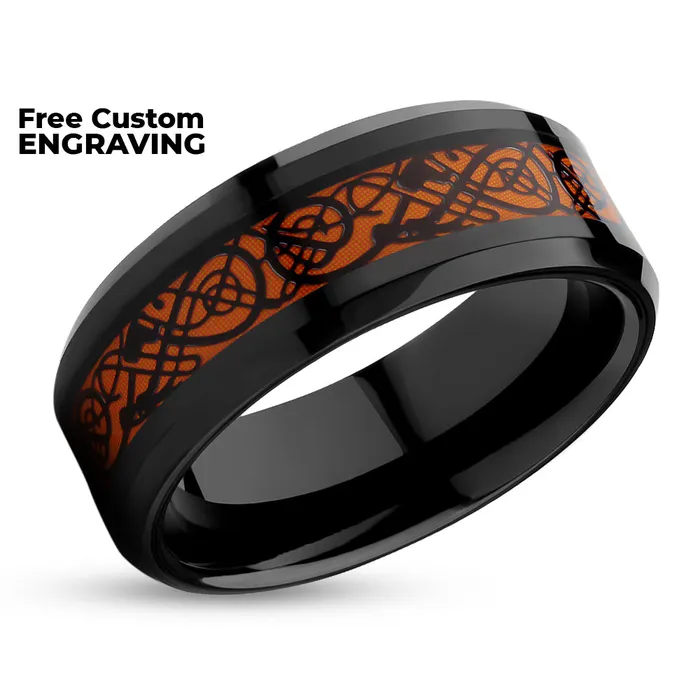 Clean Casting Jewelry Dragon Wedding Ring Orange Tungsten Ring Black Wedding Ring Anniversary Ring Black Ring Rings