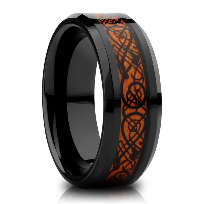 Clean Casting Jewelry Dragon Wedding Ring Orange Tungsten Ring Black Wedding Ring Anniversary Ring Black Ring Rings