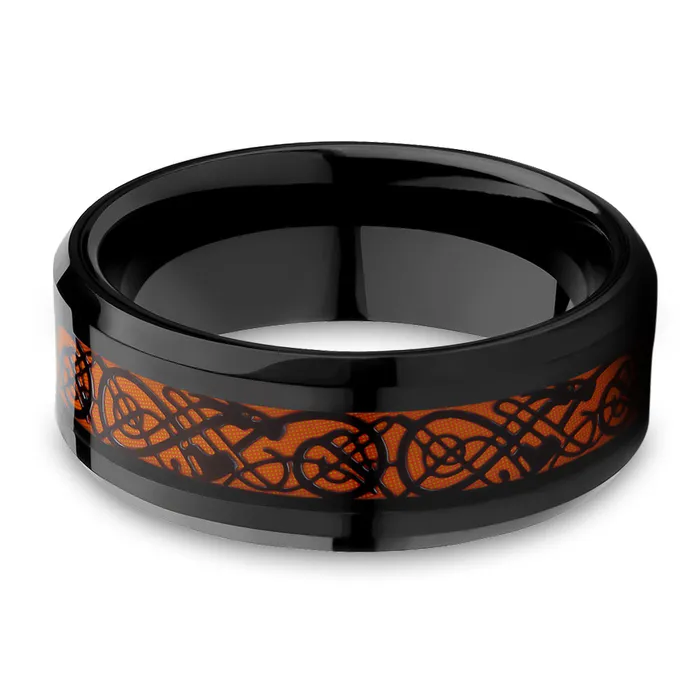 Clean Casting Jewelry Dragon Wedding Ring Orange Tungsten Ring Black Wedding Ring Anniversary Ring Black Ring Rings