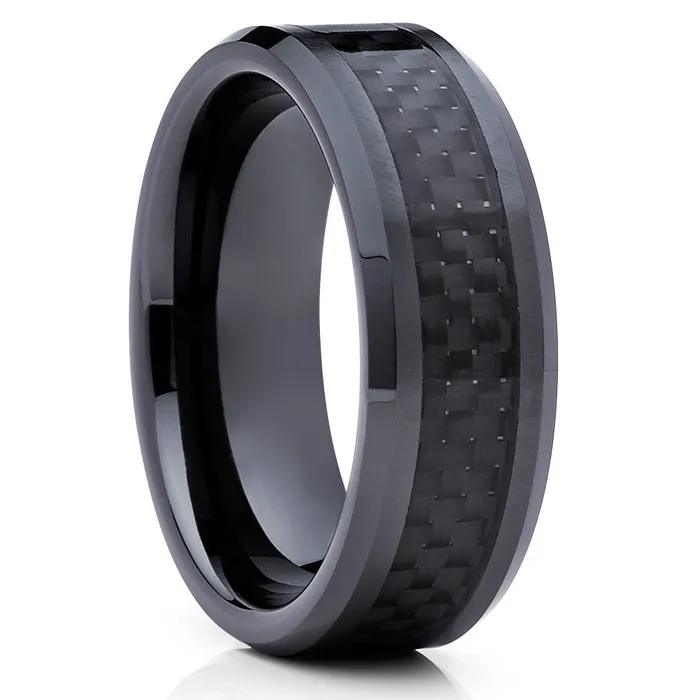 Clean Casting Jewelry Rings Black Wedding Band Carbon Fiber Wedding Ring Tungsten Wedding Ring Black Ring