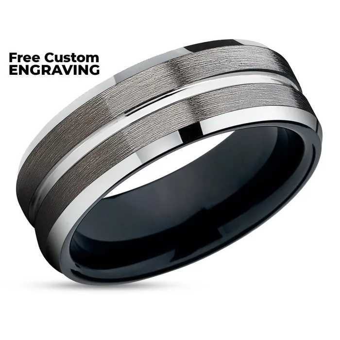 Clean Casting Jewelry Rings Gunmetal Tungsten Ring Black Tungsten Ring Gunmetal Tungsten Wedding Band Black