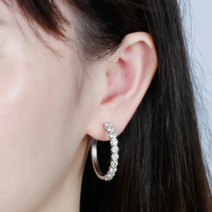 Earrings Platinum Plated Silver Hoop Earrings Moissanite 34ctw Luxus Moissanite Rings Jewelry