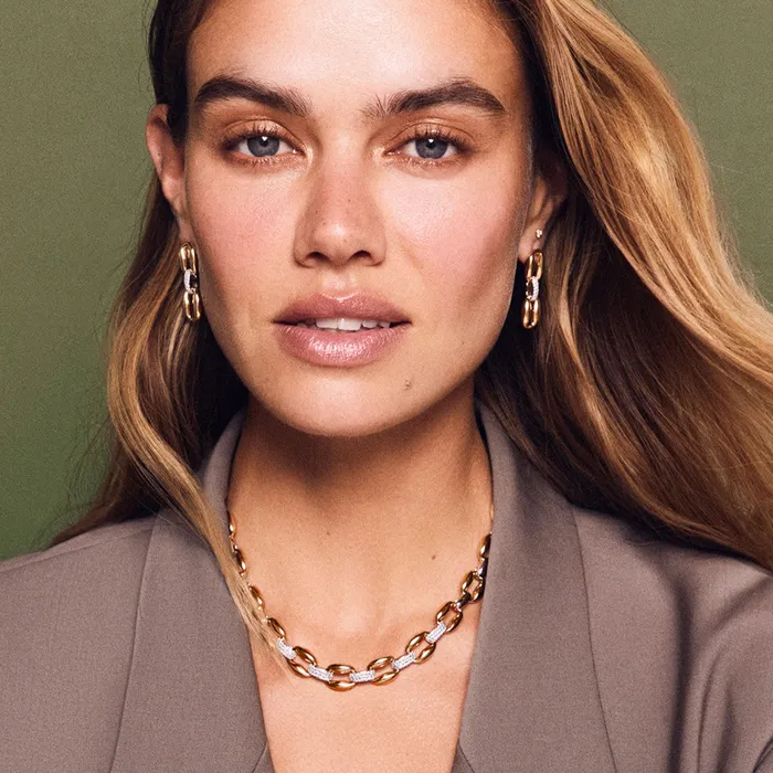 Earrings SG Fine Gold and Pave Double Oval Link Earrings