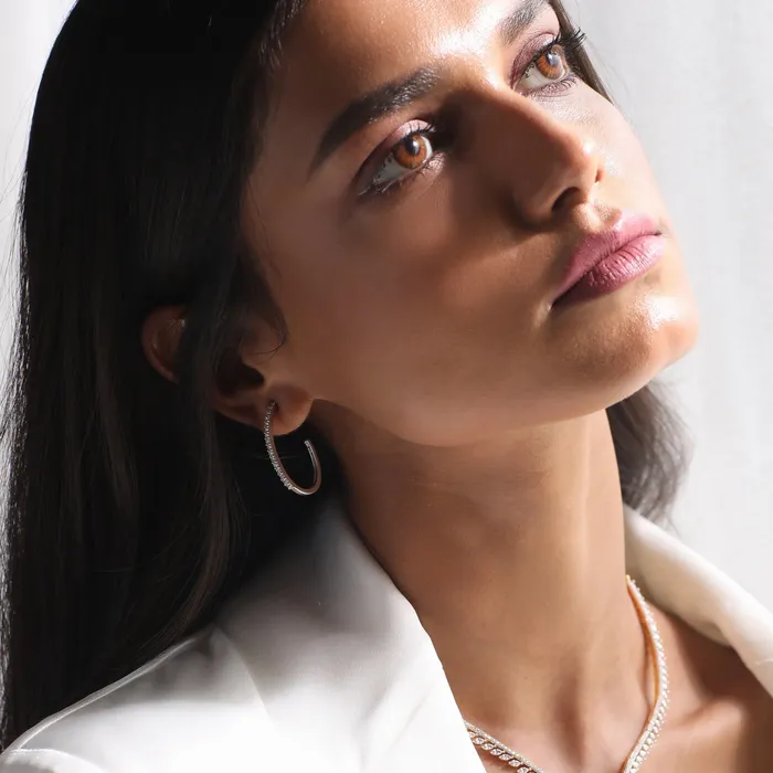 Earrings SILVER Classic Single Pave Silver Hoop Earrings