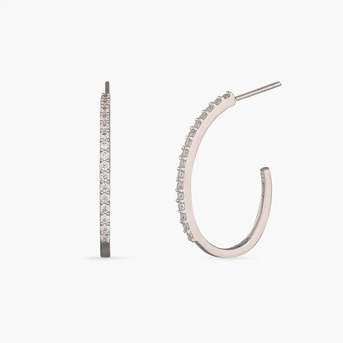Earrings SILVER Classic Single Pave Silver Hoop Earrings
