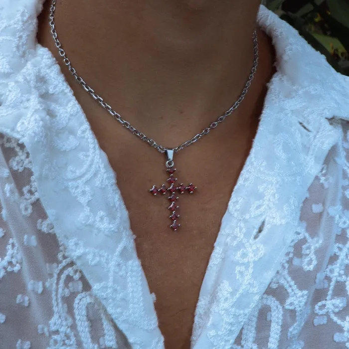 Fashion Jewelry by Yordy CZ Stones Cross Necklace Necklaces