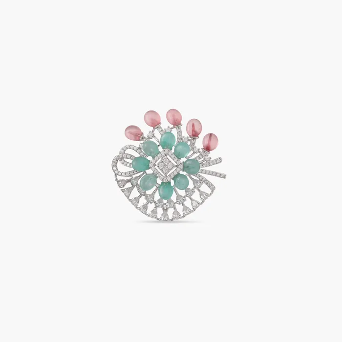 Floral Fantasy Cocktail CZ Silver Finger Ring SILVER Rings