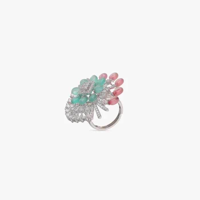 Floral Fantasy Cocktail CZ Silver Finger Ring SILVER Rings
