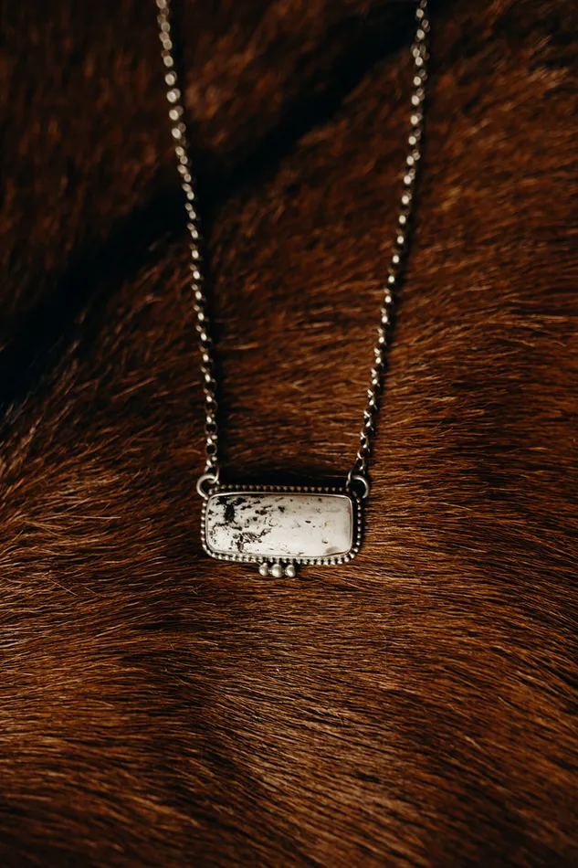 Indian Touch of Gallup Necklaces White Buffalo Sterling Silver Bar Necklace Indian Touch of Gallup Necklaces White Buffalo Sterling Silver Bar Necklace