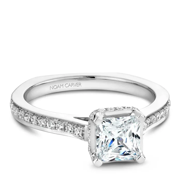 International Diamond Center Rings Noam Carver Yellow Gold Diamond Euro Shank Engagement Ring Setting with Princess Center Stone 028 CTW