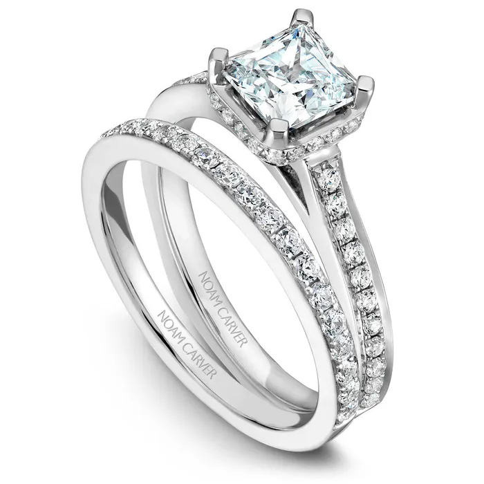 International Diamond Center Rings Noam Carver Yellow Gold Diamond Euro Shank Engagement Ring Setting with Princess Center Stone 028 CTW