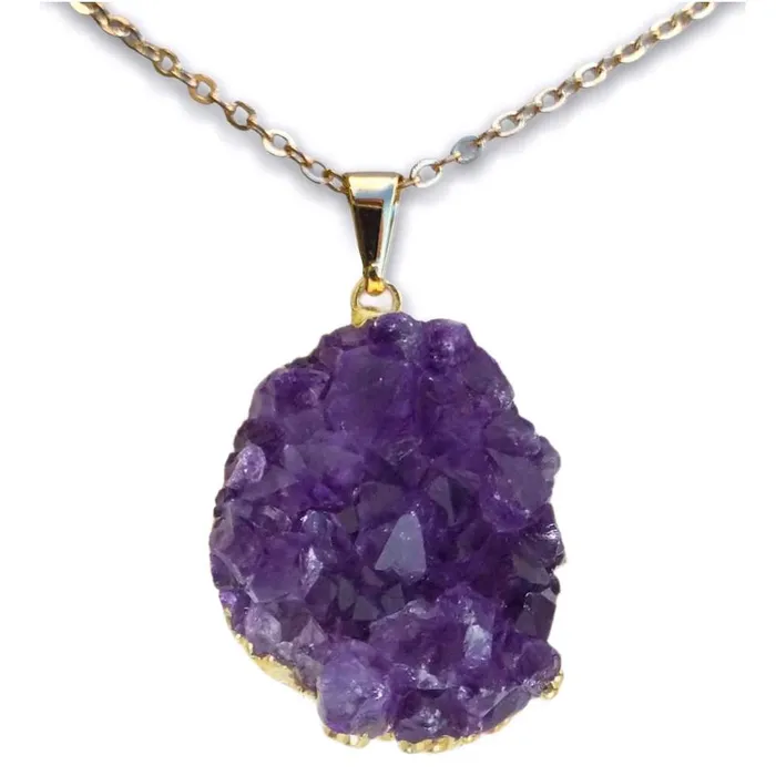 Necklaces Magic Crystals Raw Amethyst Druzy Pendant Golden Necklace