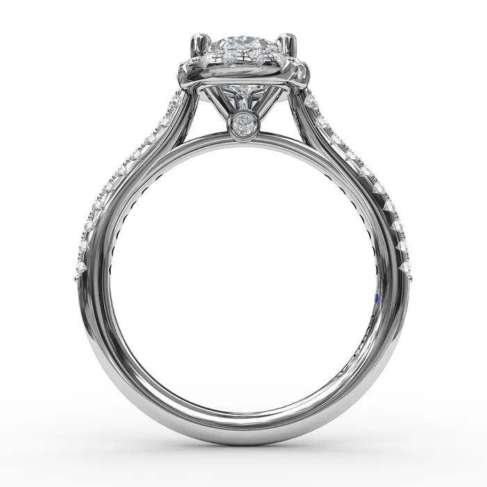 Rings International Diamond Center FANA Delicate Pear Shaped Halo And Pave Band Engagement Ring Setting