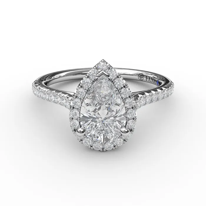 Rings International Diamond Center FANA Delicate Pear Shaped Halo And Pave Band Engagement Ring Setting