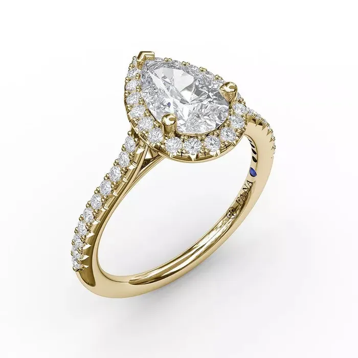 Rings International Diamond Center FANA Delicate Pear Shaped Halo And Pave Band Engagement Ring Setting