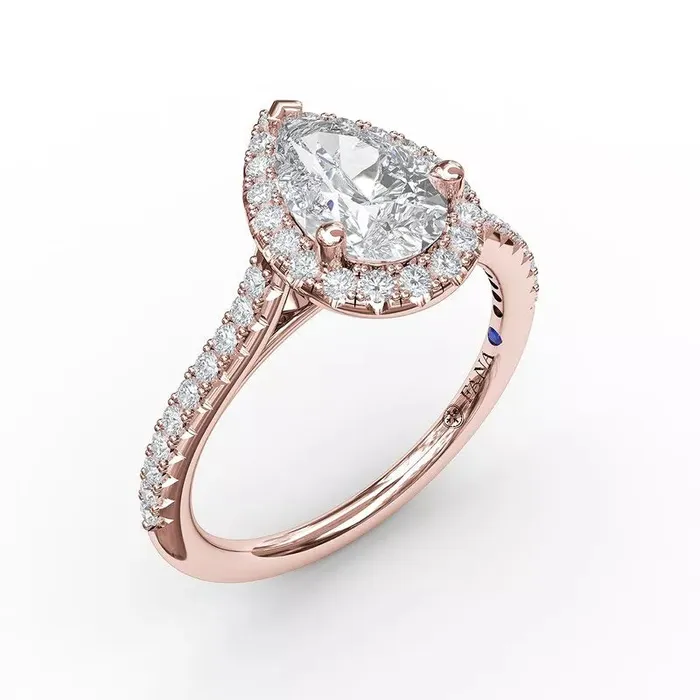 Rings International Diamond Center FANA Delicate Pear Shaped Halo And Pave Band Engagement Ring Setting