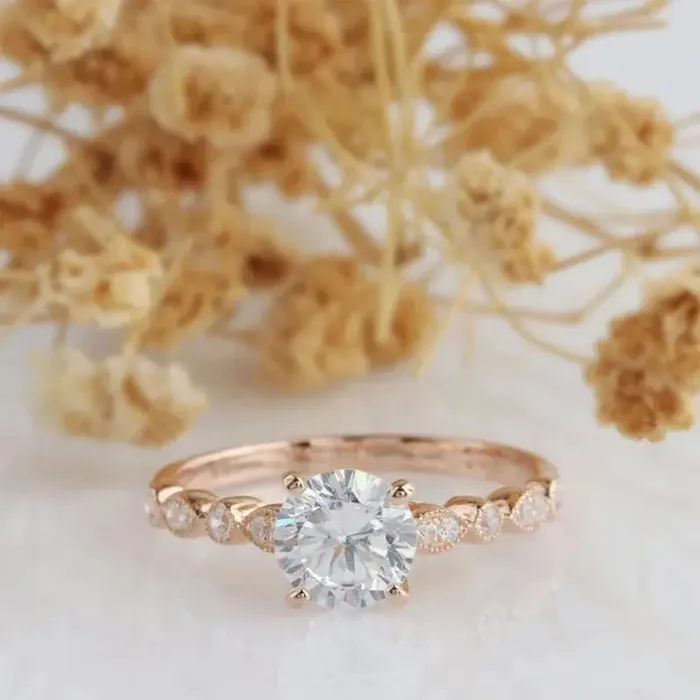 Rings Luxus Moissanite 14K ROSE GOLD ENGAGEMENT RING 1CT