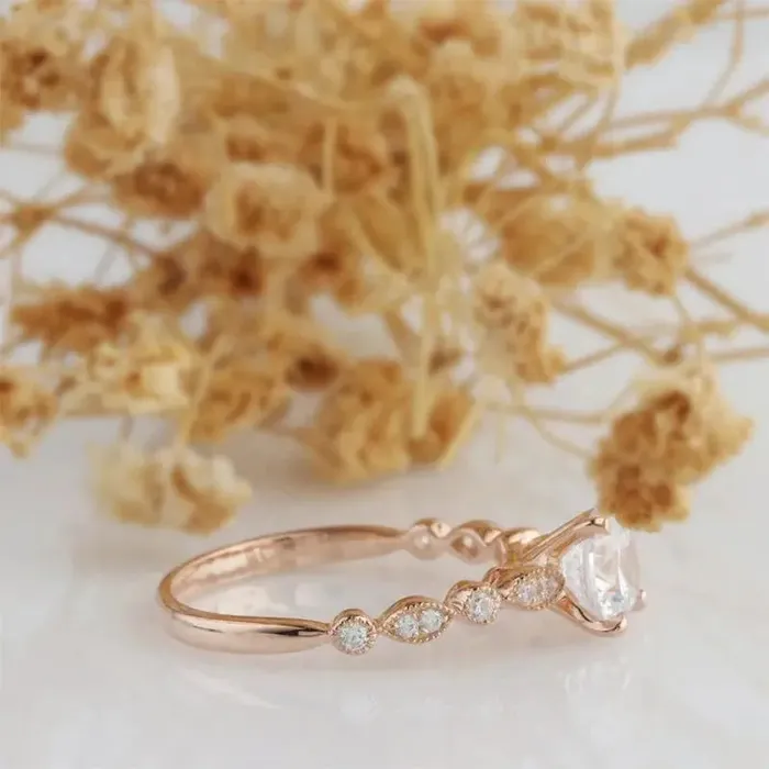Rings Luxus Moissanite 14K ROSE GOLD ENGAGEMENT RING 1CT