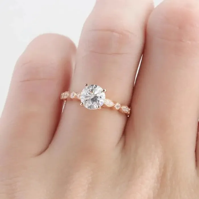 Rings Luxus Moissanite 14K ROSE GOLD ENGAGEMENT RING 1CT