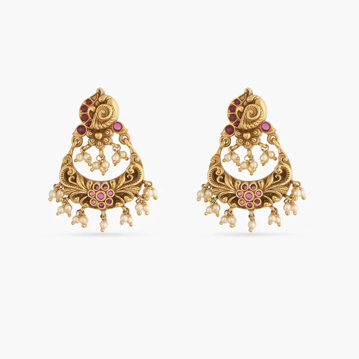 Triguna Kempu Nakshi Chandbali Earrings SILVER Earrings