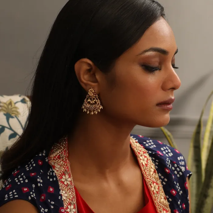 Triguna Kempu Nakshi Chandbali Earrings SILVER Earrings