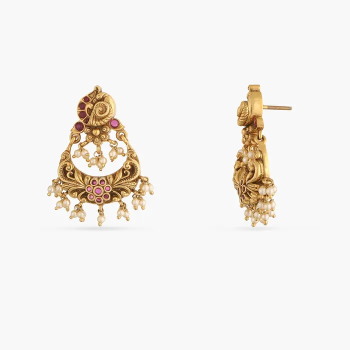Triguna Kempu Nakshi Chandbali Earrings SILVER Earrings