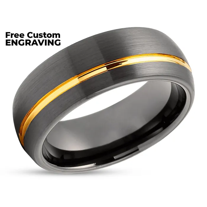 Tungsten Wedding Band Gunmetal Yellow Gold Wedding Ring Mans Ring Womens Clean Casting Jewelry Rings