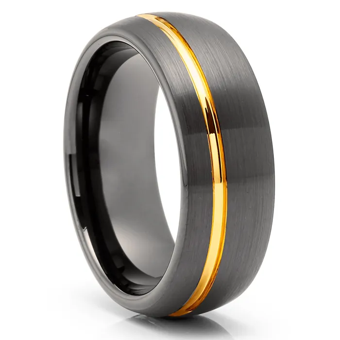 Tungsten Wedding Band Gunmetal Yellow Gold Wedding Ring Mans Ring Womens Clean Casting Jewelry Rings