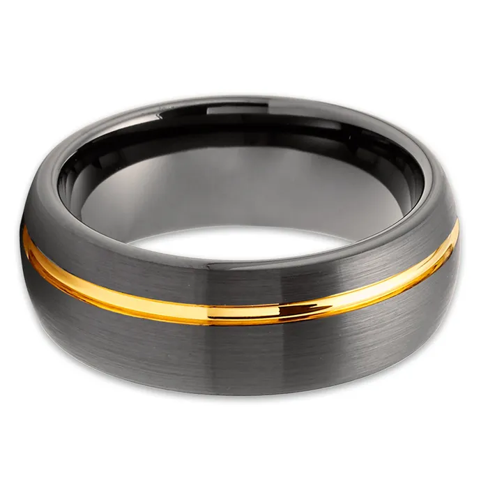 Tungsten Wedding Band Gunmetal Yellow Gold Wedding Ring Mans Ring Womens Clean Casting Jewelry Rings
