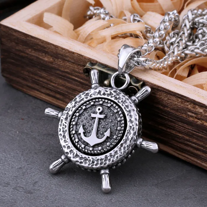 Valhalla Vikings Viking Necklace Nordic Rudder With Anchor Design Pendant Necklaces