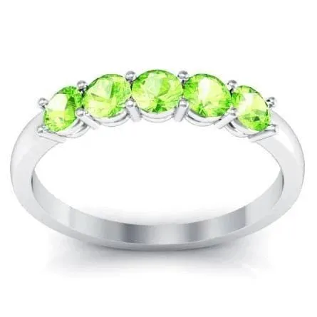 050cttw Shared Prong Peridot Five Stone Band deBebians Rings