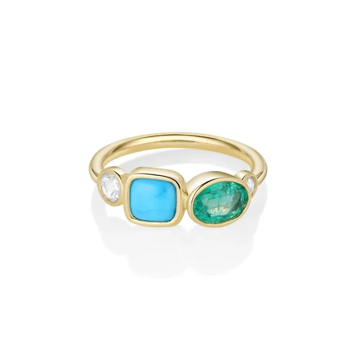 077ct Emerald 081ct Turquoise and Rose Cut Diamond Ring Marrow Fine Rings