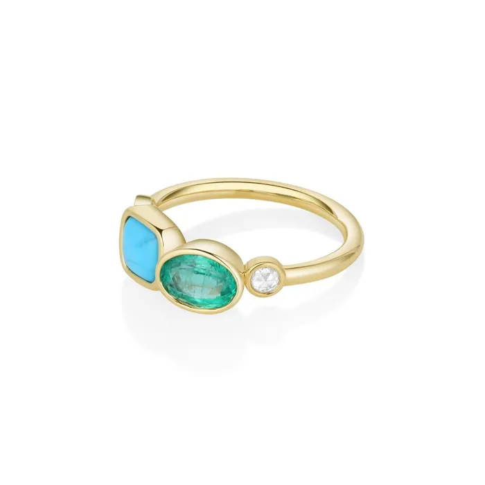 077ct Emerald 081ct Turquoise and Rose Cut Diamond Ring Marrow Fine Rings