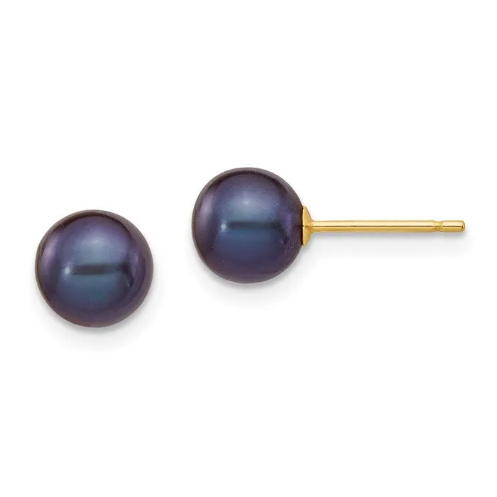 14k 67mm Black Round Freshwater Cultured Pearl Stud Post Earrings Jewelry Earrings