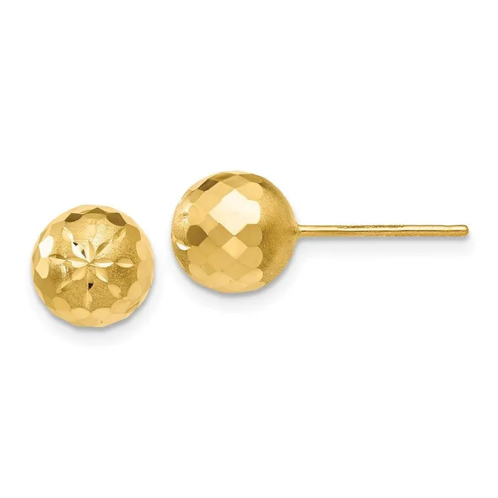 14k 8mm Diamondcut Mirror Ball Post Earrings Jewelry Earrings
